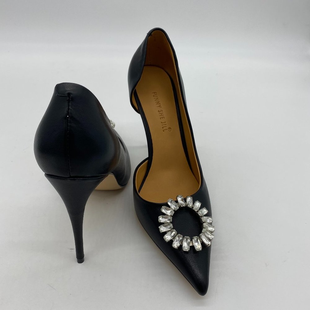 Black Women Pointy Toe Crystal Studded Bridal High Heel D'Orsay Pumps
